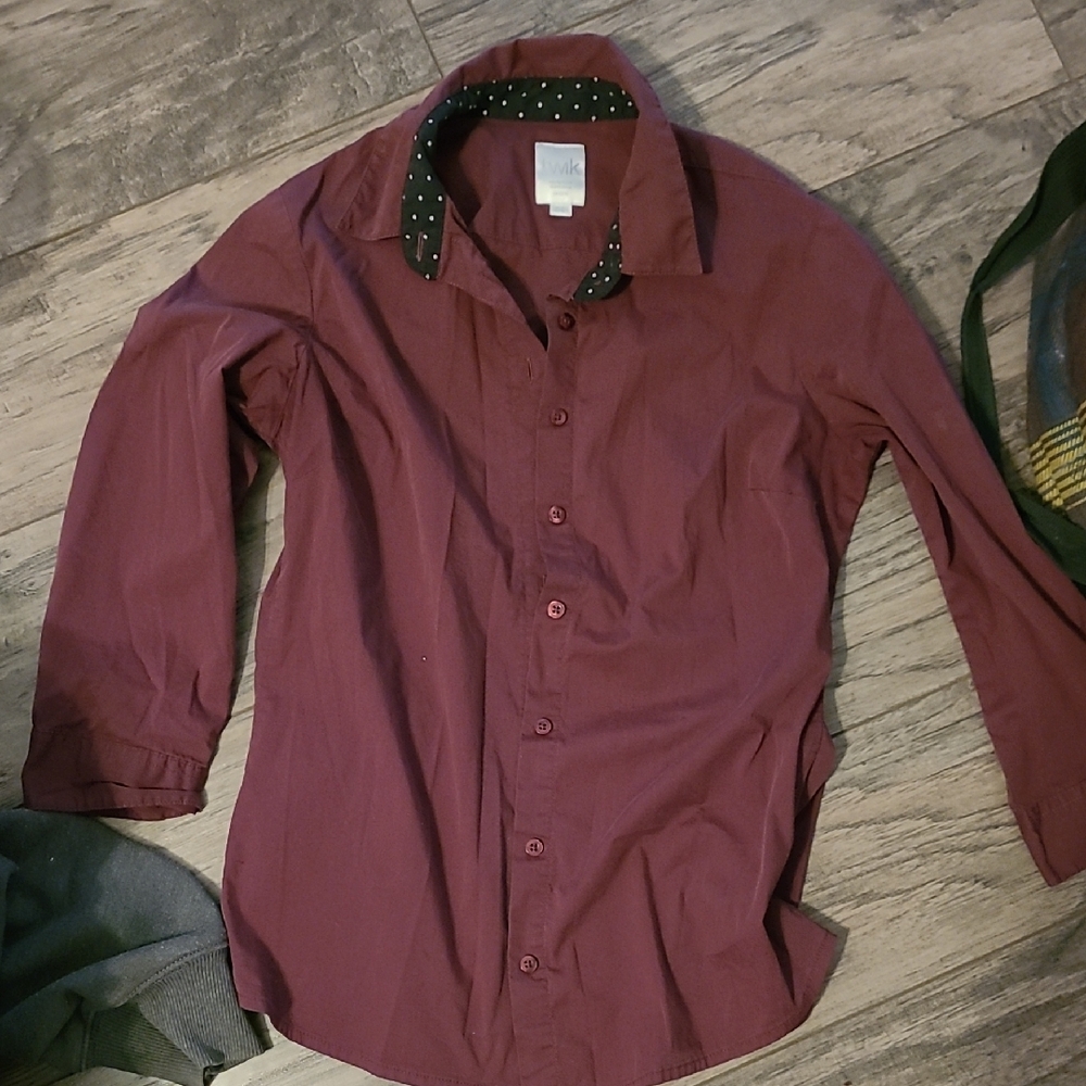 Twik Burgundy Shirt with Polka Dot Collar